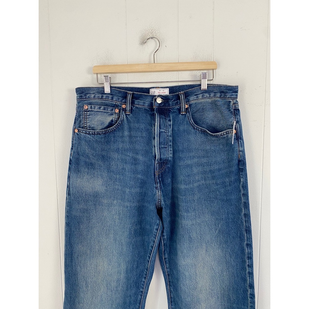 NWT Gap 90s Loose Fit Jeans Mens 36x32 Dark Wash 100% Cotton Button Fly - Picture 11 of 11